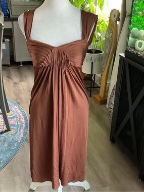 Sleeveless Brown Pleated Front Women’s Dress